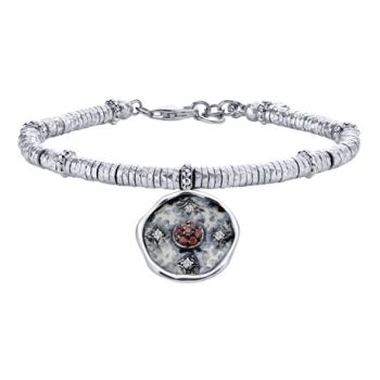 Multi Color Stones Charm Bangle In Silver 925/Stainless Steel TB3663MXJMC