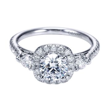 0.62 ct Diamond Engagement Ring - Set in 14k White Gold Diamond Halo /ER6996W44JJ-IGCD