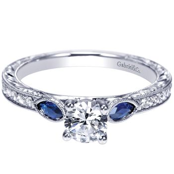 0.61 ct Pre-Set Engagement Ring
 14k White Gold Diamond And Sapphire 3 Stones /ER98990W44SA.CSD4-IGCD