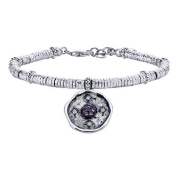 Multi Color Stones Charm Bangle In Silver 925/Stainless Steel TB3639MXJMC