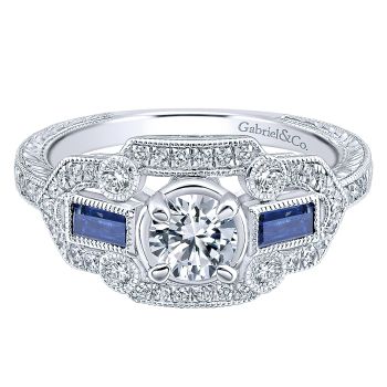 0.69 ct - Pre-Set Engagement Ring
 14k White Gold Diamond And Sapphire Halo /ER913089R0W44SA.CSD4-IGCD