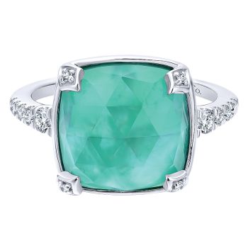 0.19 ct - Ladies' Ring
 14k White Gold Diamond Rock Crystal&white Mother Pearl&green Onyx Fashion /LR50973W45MG-IGCD