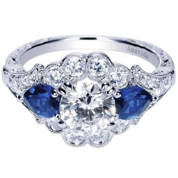 Gabriel & Co Platinum 0.62 ct Diamond and Sapphire Halo Engagement Ring Setting ER8783PT3SA