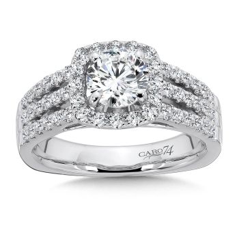 Cushion-Shape Halo Engagement Ring with Side Stones in 14K White Gold with Platinum Head (0.65ct. tw.) /CR480W