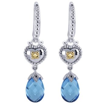 925 Silver/18k Yellow Gold Swiss Blue Topaz Drop Earrings EG10983MYJBT