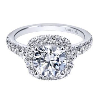 Gabriel & Co 18K White Gold 0.85 ct Diamond Halo Engagement Ring Setting ER11744R6W83JJ