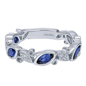 0.09 ct - Ladies' Ring
 14k White Gold Diamond And Sapphire Stackable /LR4849W44SB-IGCD