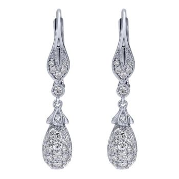 Antique Style Diamond Drop Earrings set in 14kt White Gold 0.58ct EG12198W45JJ