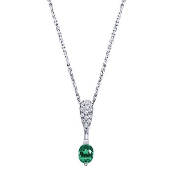 0.08 ct Round Cut Diamond and Emerald Fashion Necklace set in 14K White Gold NK993W44EB