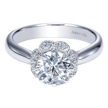 0.12 ct - Diamond Engagement Ring Set in 18k White Gold Diamond Halo /ER9171W83JJ-IGCD