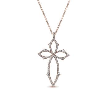 0.47 ct - Necklace
 14k Pink Gold Diamond Cross /NK5274K45JJ-IGCD