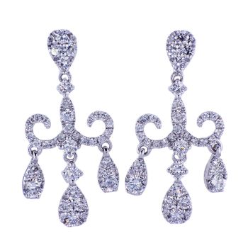 1.27CT F-G VS-SI Mini Chandelier Diamond Earrings 18K White Gold 