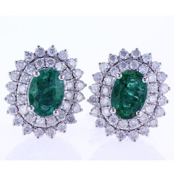 2.00CT Emerald & Diamond Earrings F SI 18K White Gold 