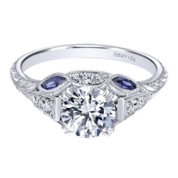 Gabriel & Co Platinum 0.13 ct Diamond and Sapphire Straight Engagement Ring Setting ER10040PT3SA