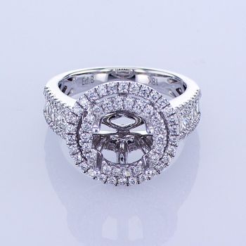 1.51CT 18KT WHITE GOLD ROUND DOUBLE HALO DIAMOND ENGAGEMENT RING SETTING KR08567XD200-1-IEBD 