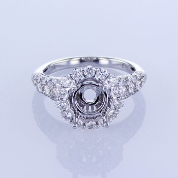 1.34CT 18KT WHITE GOLD ROUND PAVE HALO DIAMOND ENGAGEMENT RING SETTING KR09112XD150-1-IEBD
