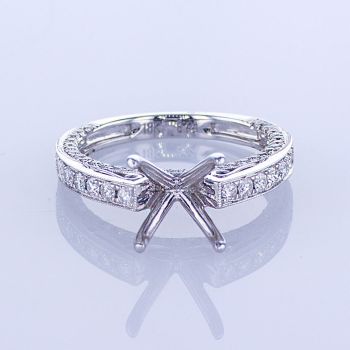 0.98CT 18KT WHITE GOLD ROUND PRONG DIAMOND ENGAGEMENT RING W/ CHANNEL SETTING KR10995XD200-1-IEBD