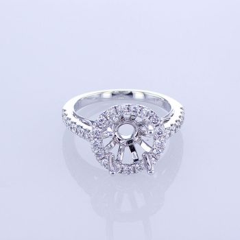 0.90CT 18KT WHITE GOLD ROUND 4 PRONGS W/ STRAIGHT DIAMOND ENGAGEMENT RING SETTING KR11052XD250-1-IEBD