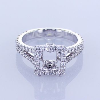 0.85CT 18KT WHITE GOLD PRINCESS HALO DIAMOND ENGAGEMENT RING SETTING W/ SPLIT SHANK KR12107XD150-1-IEBD