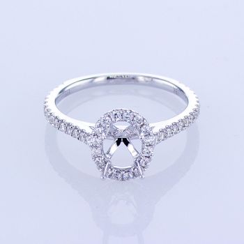 0.38CT 18KT WHITE GOLD OVAL HALO DIAMOND ENGAGEMENT RING SETTING KR15205XD100-1-IEBD 
