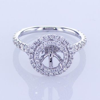 0.77CT 18KT WHITE GOLD ROUND DOUBLE HALO DIAMOND ENGAGEMENT RING SETTING KR15222XD100-1-IEBD 