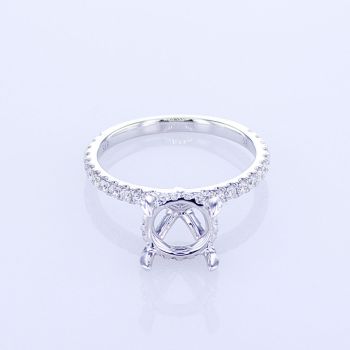 0.52CT 18KT WHITE GOLD ROUND PAVE DIAMOND ENGAGEMENT RING SETTING KR15554XD200A-1-IEBD 