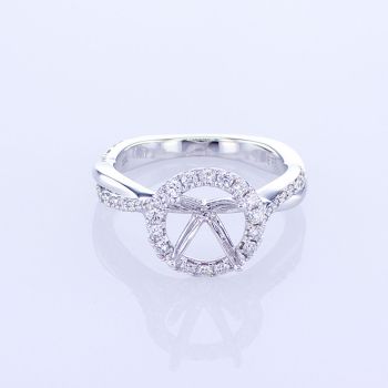 0.50CT 18 KT WHITE GOLD ROUND HALO DIAMOND ENGAGEMENT RING SETTING W/ TWISTED BAND KR15628XD150-1-IEBD