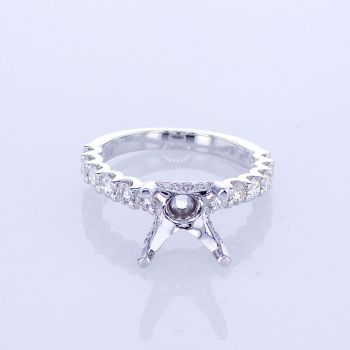 1.00CT 18KT WHITE GOLD CUSHION PAVE DIAMOND ENGAGEMENT RING W/ STRAIGHT SETTING KR16533XD300-1-IEBD