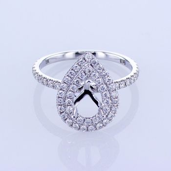 0.62CT 18KT WHITE GOLD PEAR DOUBLE HALO DIAMOND ENGAGEMENT RING SETTING KR16681XD100-1-IEBD 