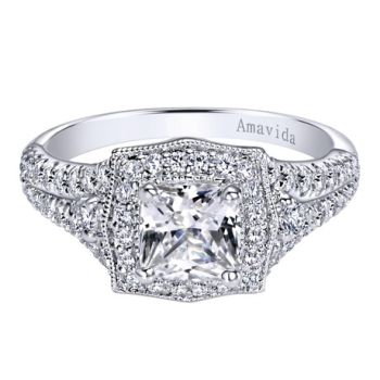 Gabriel & Co 18K White Gold 0.56 ct Diamond Halo Engagement Ring Setting ER10254W83JJ