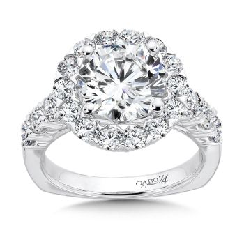 Halo Engagement Ring with Side Stones in 14K White Gold with Platinum Head (1.74ct. tw.) /CR477W