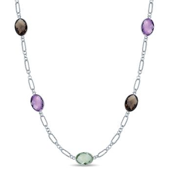 90.33 ct - Necklace
 925 Silver Multi Color Stones Diamond By The Yard /NK4295ETSVJMC-IGCD