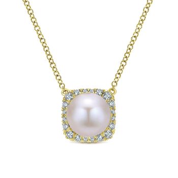 0.19 ct - Necklace
 14k Yellow Gold Diamond Pearl Fashion /NK5263Y45PL-IGCD