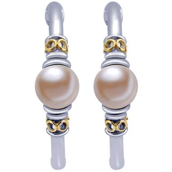 Pearl Hoop Earrings set in 925 Silver/18k Yellow Gold EG11244MYJPL