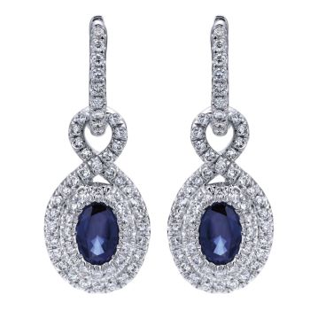 Double Halo Sapphire and Diamond Earrings set in 14KT White Gold 2.74ct UNEG12232W44SA-IGCD