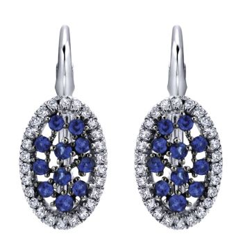 Diamond and Sapphire Leverback Earrings set in 14KT White Gold 0.74ct UNEG12583W45SA-IGCD