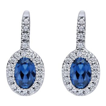 Halo Sapphire and Diamond Leverback Earrings set in 14KT white gold 1.39ct UNEG9509W44SB-IGCD