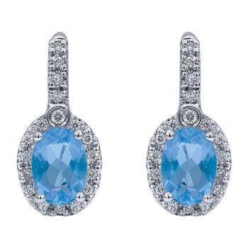 Halo Swiss Blue Topaz and Diamond Leverback Earrings set in 14KT White Gold 2.09ct UNEG9515W45BT-IGCD