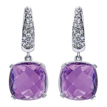 Amethyst and Diamond Drop Earrings set in 14kt White Gold 6.44ct UNEG9979W45AM-IGCD