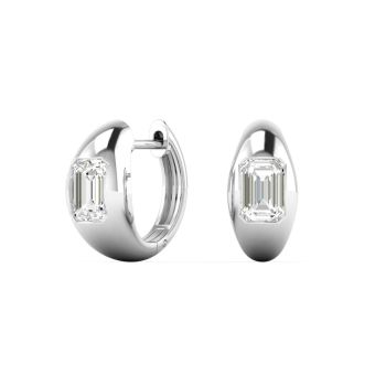 1.00Ct 14Kt Gold Emerald Cut Lab Grown Diamond Domed Huggies Earrings E-F Color VS1 Clarity