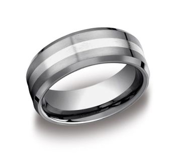 8mm Comfort fit high polished carved Design Wedding Band In Tungsten/18KW EWCF68426TG-IBMD