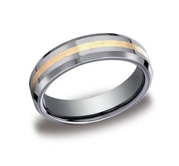 6mm Comfort fit high polished carved Design Wedding Band In Tungsten/18KY EYCF66426TG-IBMD