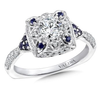 RQ9601W-BSA - Diamond and Blue Sapphire Engagement Ring Mounting in 14K White Gold (.20 ct. tw.)