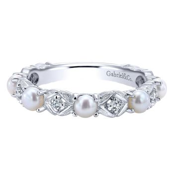 0.07 ct - Ladies' Ring
 14k White Gold Diamond Pearl Stackable /LR4928W44PL-IGCD