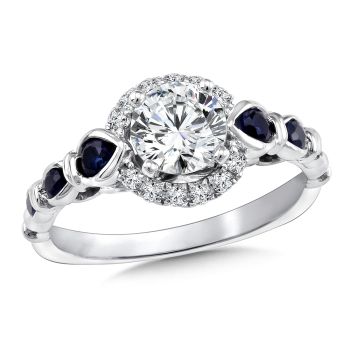 R9376W-BSA - Diamond and Blue Sapphire Halo Engagement Ring Mounting in 14K White Gold (.12 ct. tw.) 