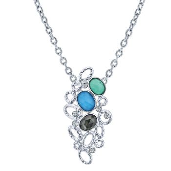 3.96 ct - Necklace
 925 Silver Multi Color Stones Fashion /NK4820SVJMC-IGCD
