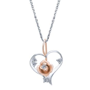 0.10 ct - Necklace 14k White/pink Gold Diamond Heart /NK1859T45JJ-IGCD