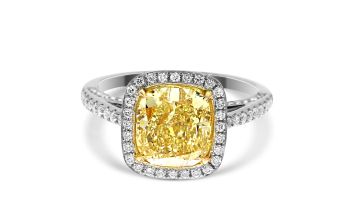 3.45 Ct Cushion Cut Fancy Yellow Halo Diamond Engagement Ring HF1006