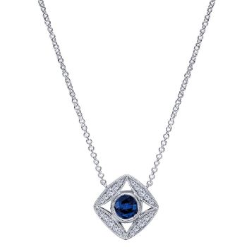 0.14 ct Diamond and Sapphire Fashion Necklace set in 14KT White Gold NK4473W45SB