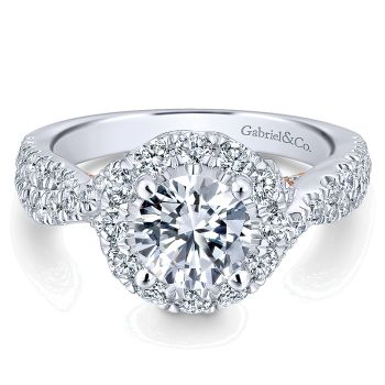1.01 ct Diamond Engagement Ring - Set in 14k White or Pink Gold Diamond Halo /ER12822R4T44JJ-IGCD